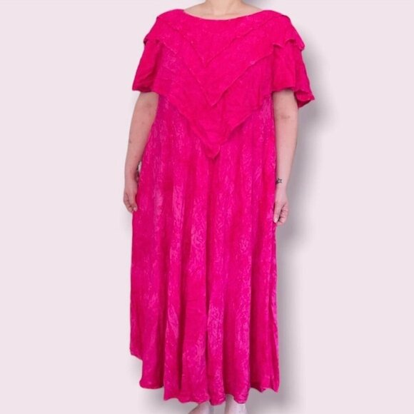 Vintage 80s/90s Bright Pink Morocco Maxi Dress Women’s Size XL Boho Hand Dyed - Picture 2 of 9